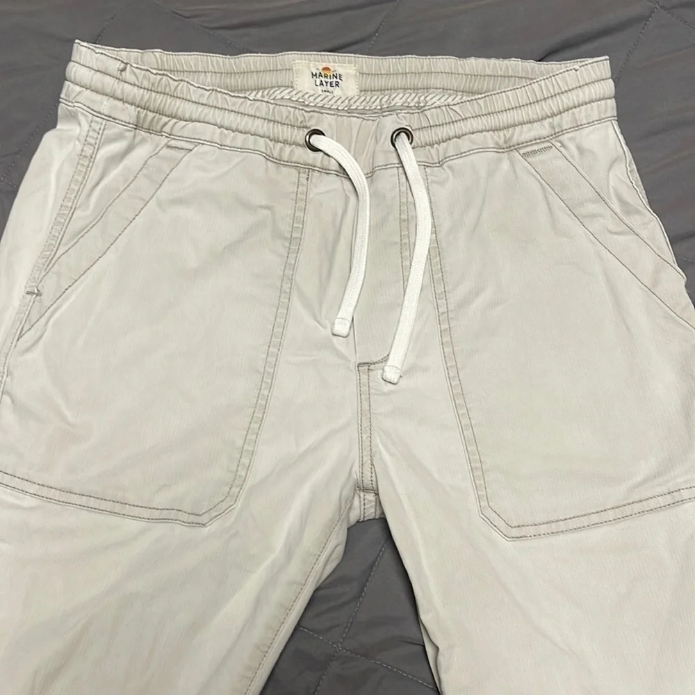 Marine Layer Women's Straight Leg Drawstring Pants in Light Beige - Picture 3 of 6